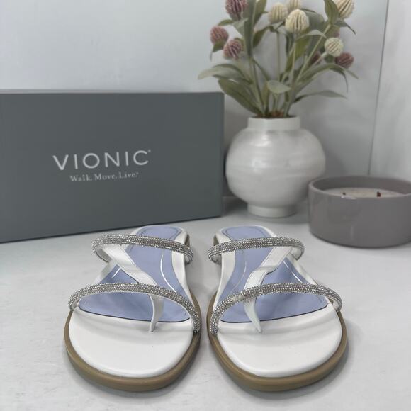 New Vionic Prism Minimalistic Shine Leather Sandals White Women 6.5 M NWB - Picture 2 of 10